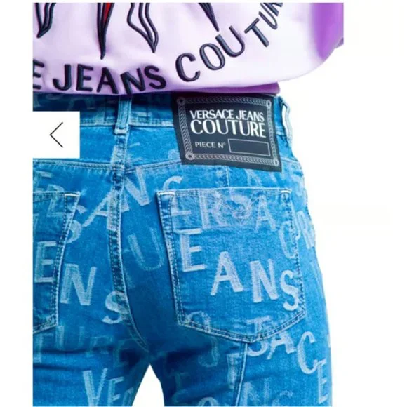 NWT $525 Authentic Versace Couture allover logo stretchy cotton jeans 27 - Picture 15 of 17